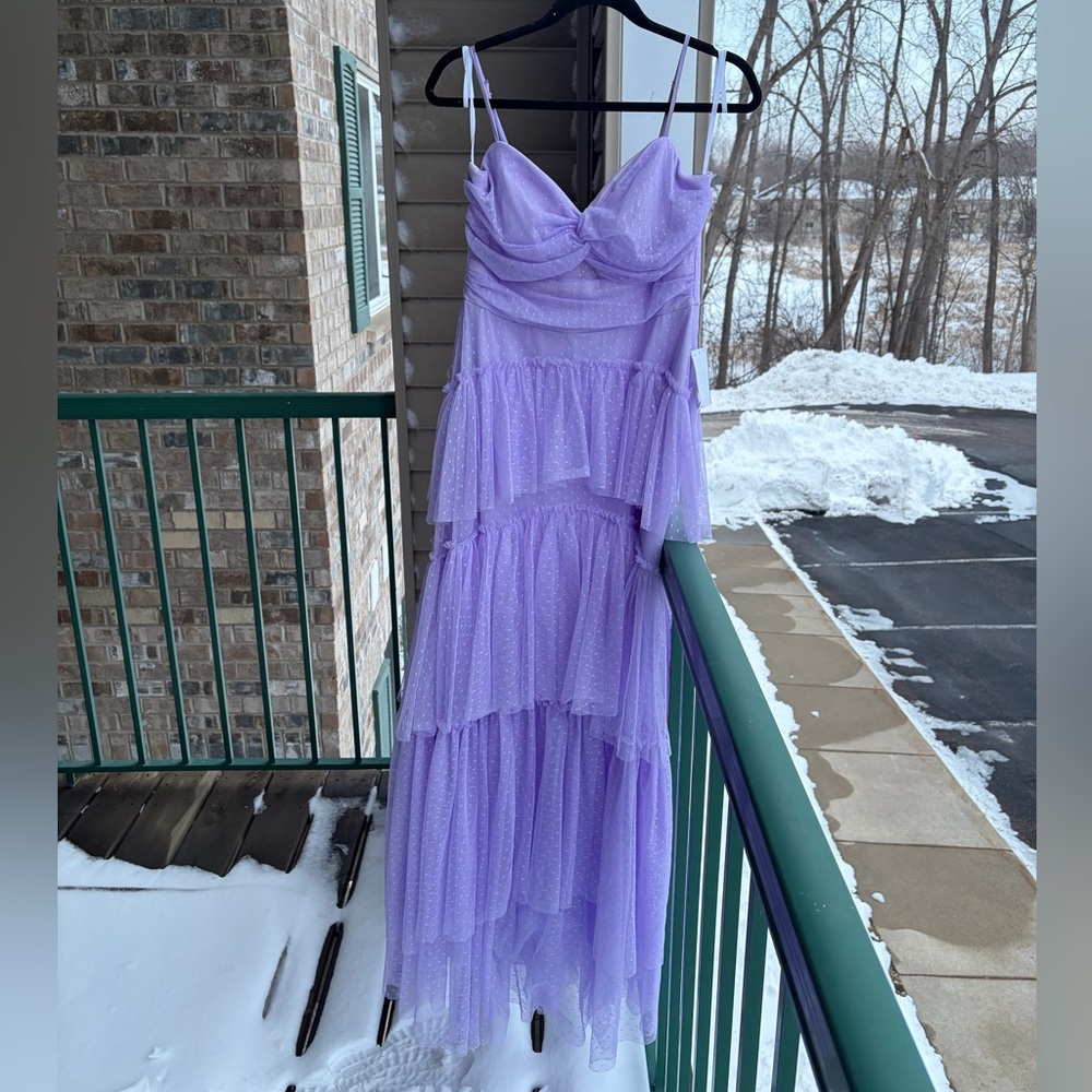 🆕 NEXT/UP Lavender Swiss Dot Tiered Tulle Maxi Dress Size 11/12 Prom Formal Gown - Picture 3 of 16